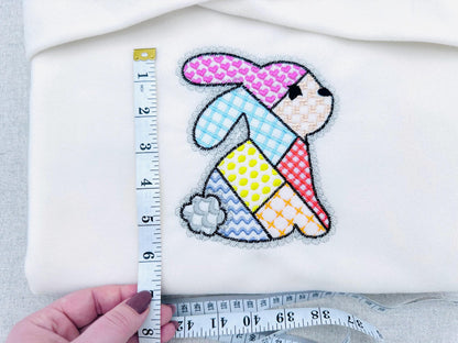 Adorable Patchwork Bunny with Lace edge kids baby girls outfit patterned Bunny outline machine embroidery designs many sizes 3 up to 8 inch