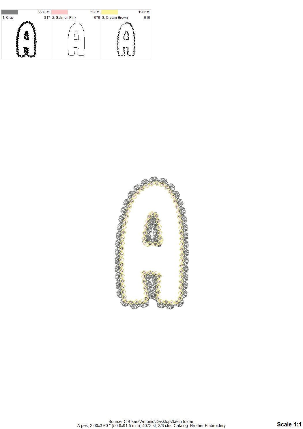 Lace Edge applique Alphabet Font lace trim effect letters, Monogram kids girls machine embroidery designs