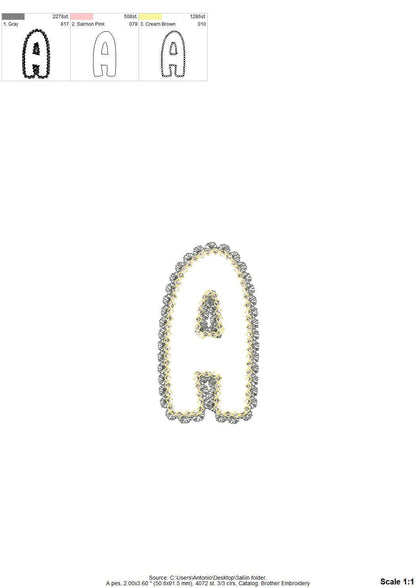Lace Edge applique Alphabet Font lace trim effect letters, Monogram kids girls machine embroidery designs