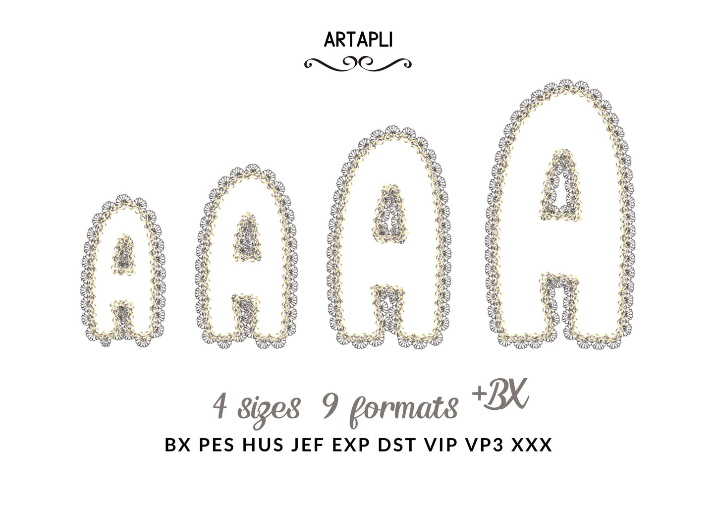 Lace Edge applique Alphabet Font lace trim effect letters, Monogram kids girls machine embroidery designs