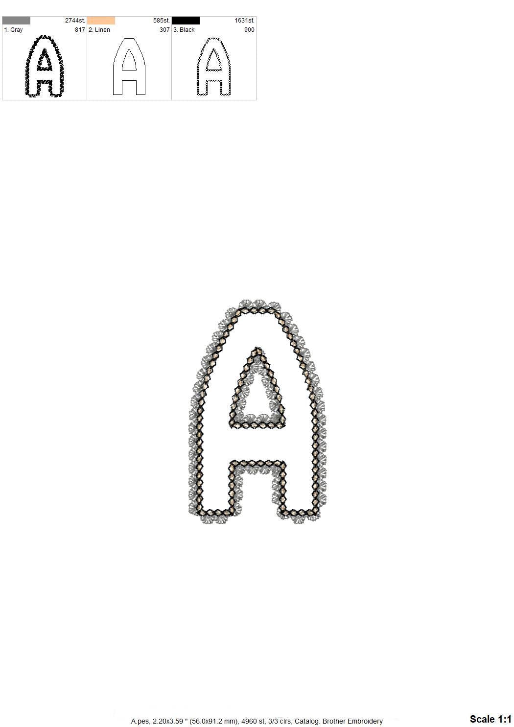 Lace Edge Font Applique – Font embroidery pattern by Artapli