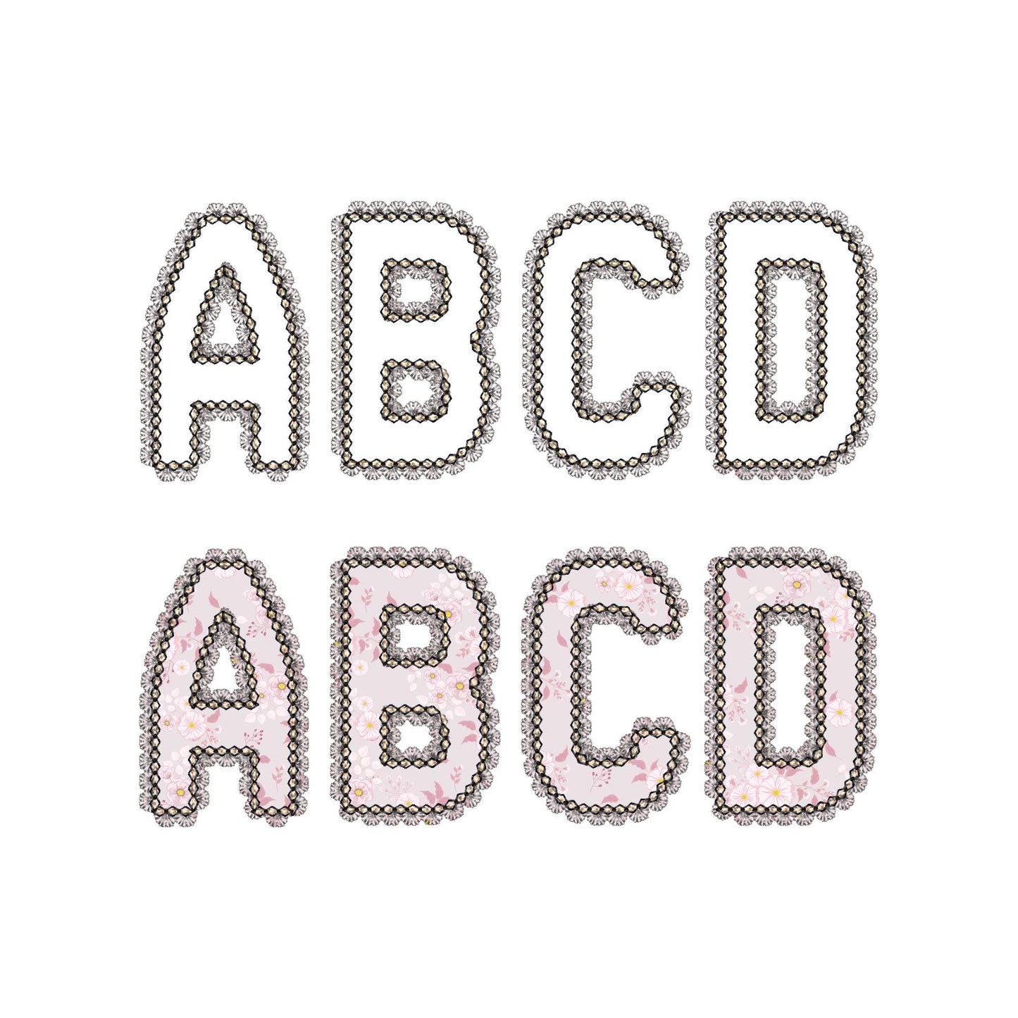 Lace Edge Font Applique – Appliqué machine embroidery design by Artapli