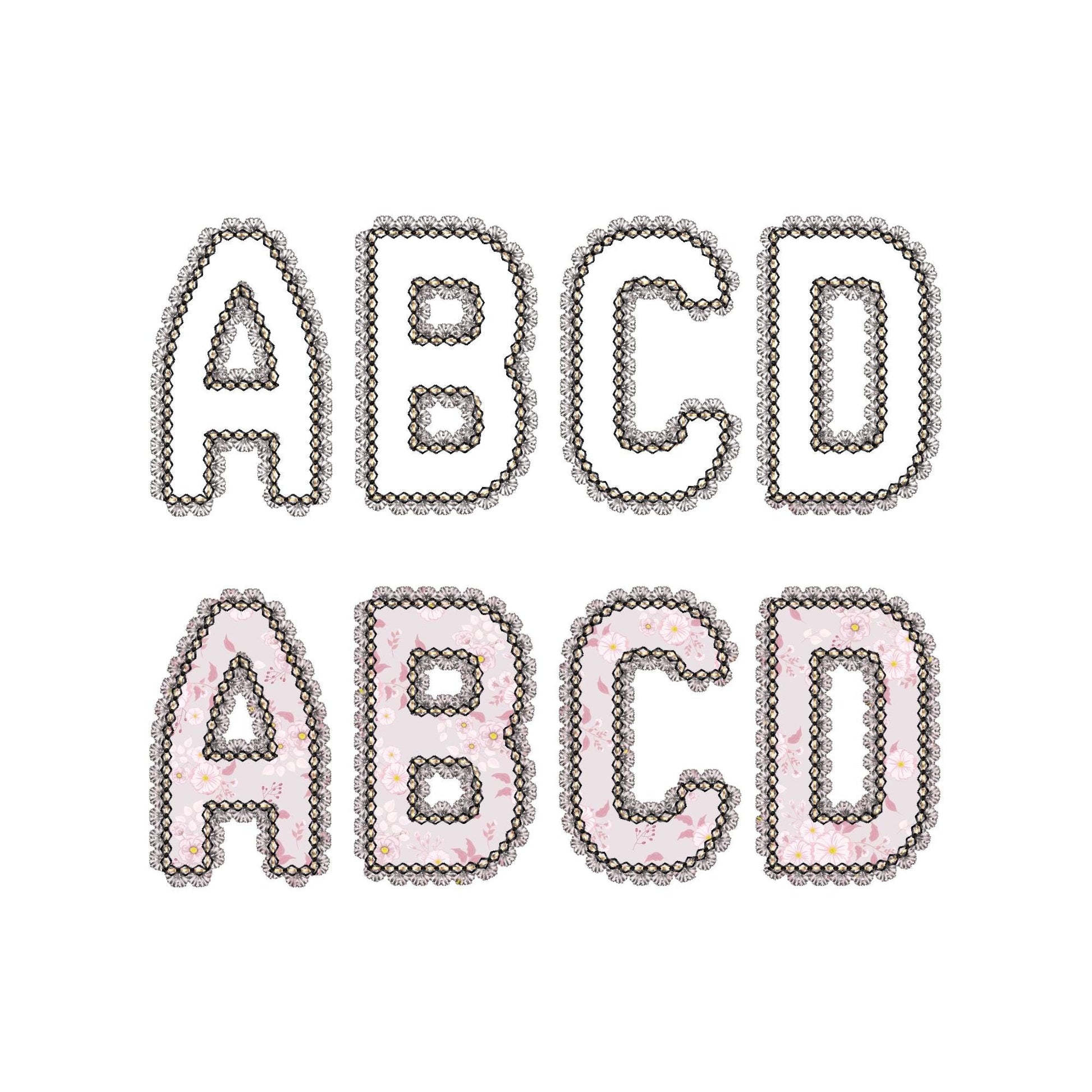 Lace Edge Font Applique – Appliqué machine embroidery design by Artapli