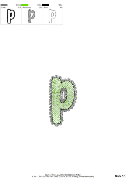 Glitter Twinkle Lace Edge Font – Effect embroidery design by Artapli