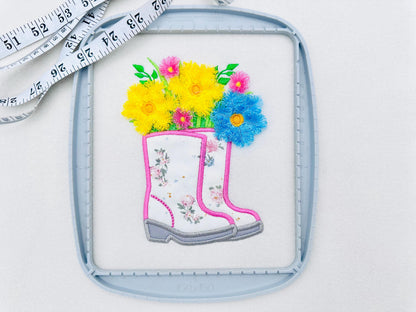 Floral Ranch Farmer Boots – Farm embroidery design instant download by Artapli