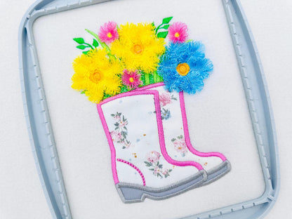 Floral Ranch Farmer Boots – Appliqué machine embroidery design by Artapli