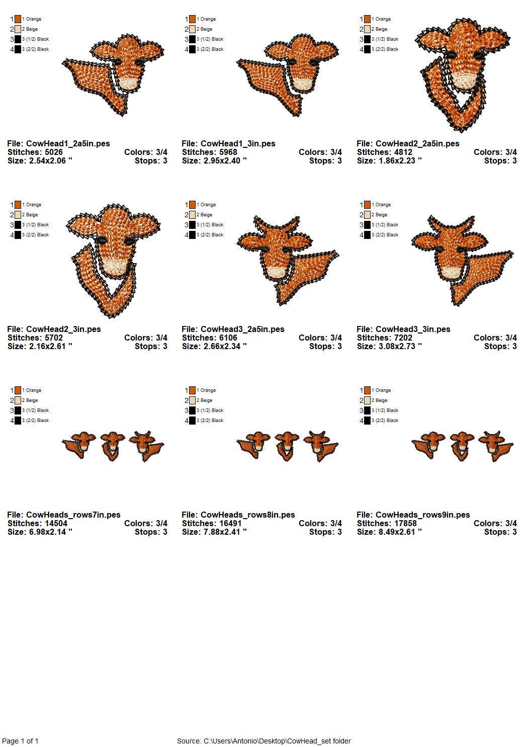 Farm Cow Set of 3 – Kitchen machine embroidery pattern by Artapli