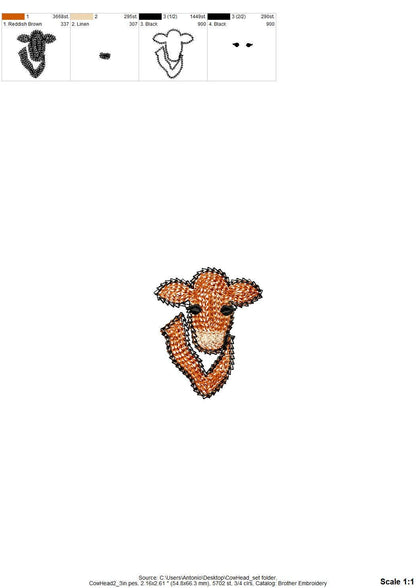 Farm Cow Set of 3 – Animal digital embroidery pattern by Artapli