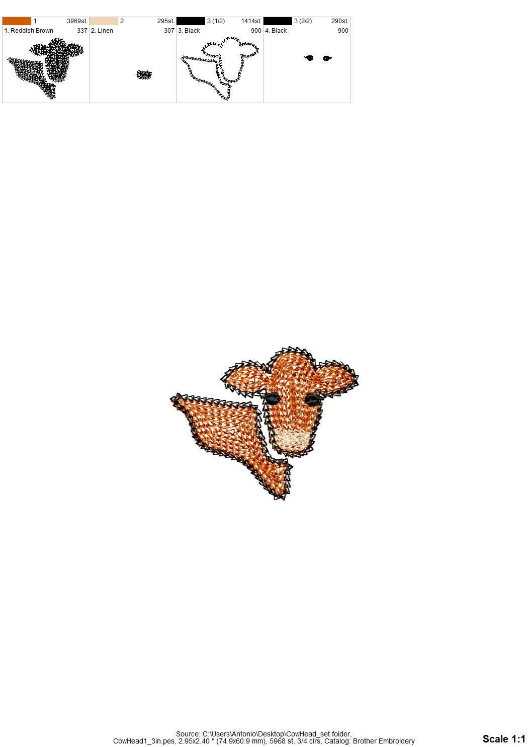 Farm Cow Set of 3 – Light Chain Stitch instant download embroidery file by Artapli