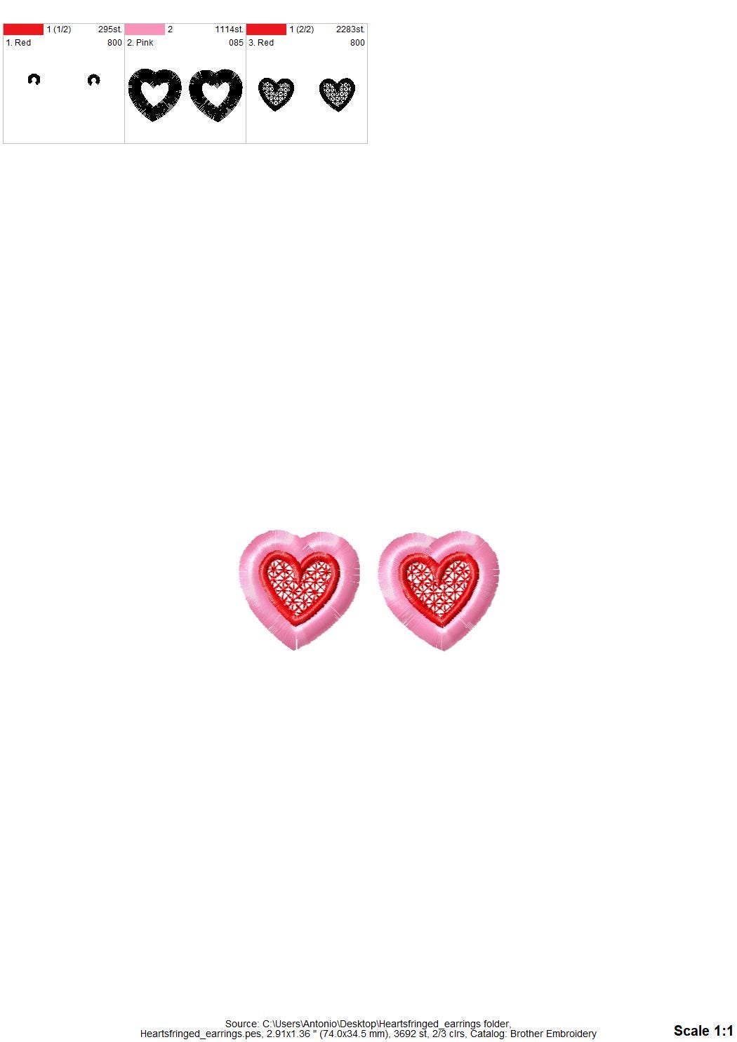 Fluffy Heart Earrings FSL – Freestanding Lace embroidery design instant download by Artapli