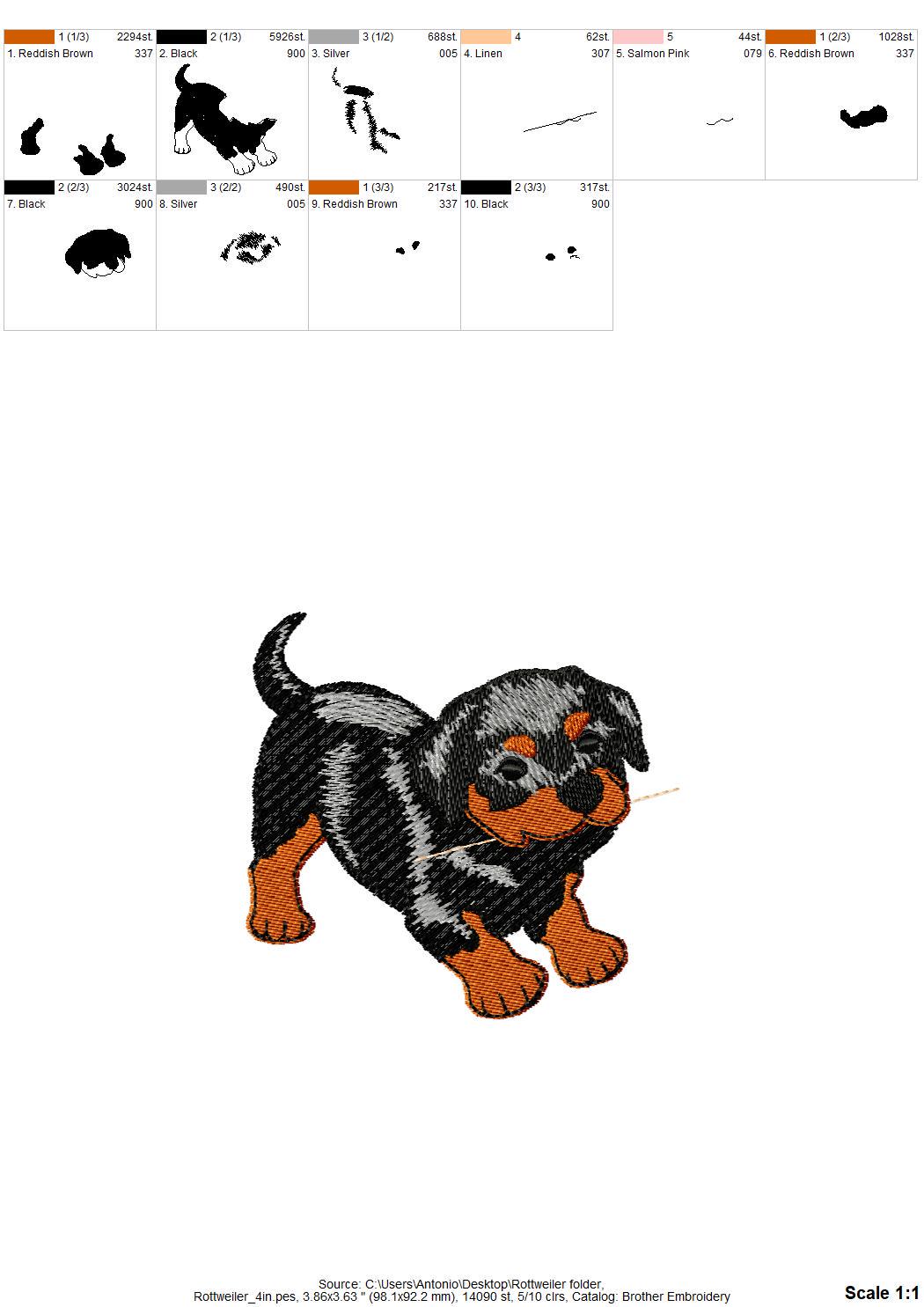 Playing Rottweiler Puppy – Kitchen machine embroidery pattern by Artapli