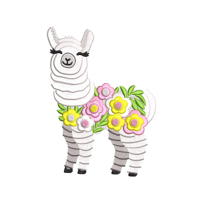 Fringed Floral Pretty Llama – Fluffy instant download embroidery file by Artapli