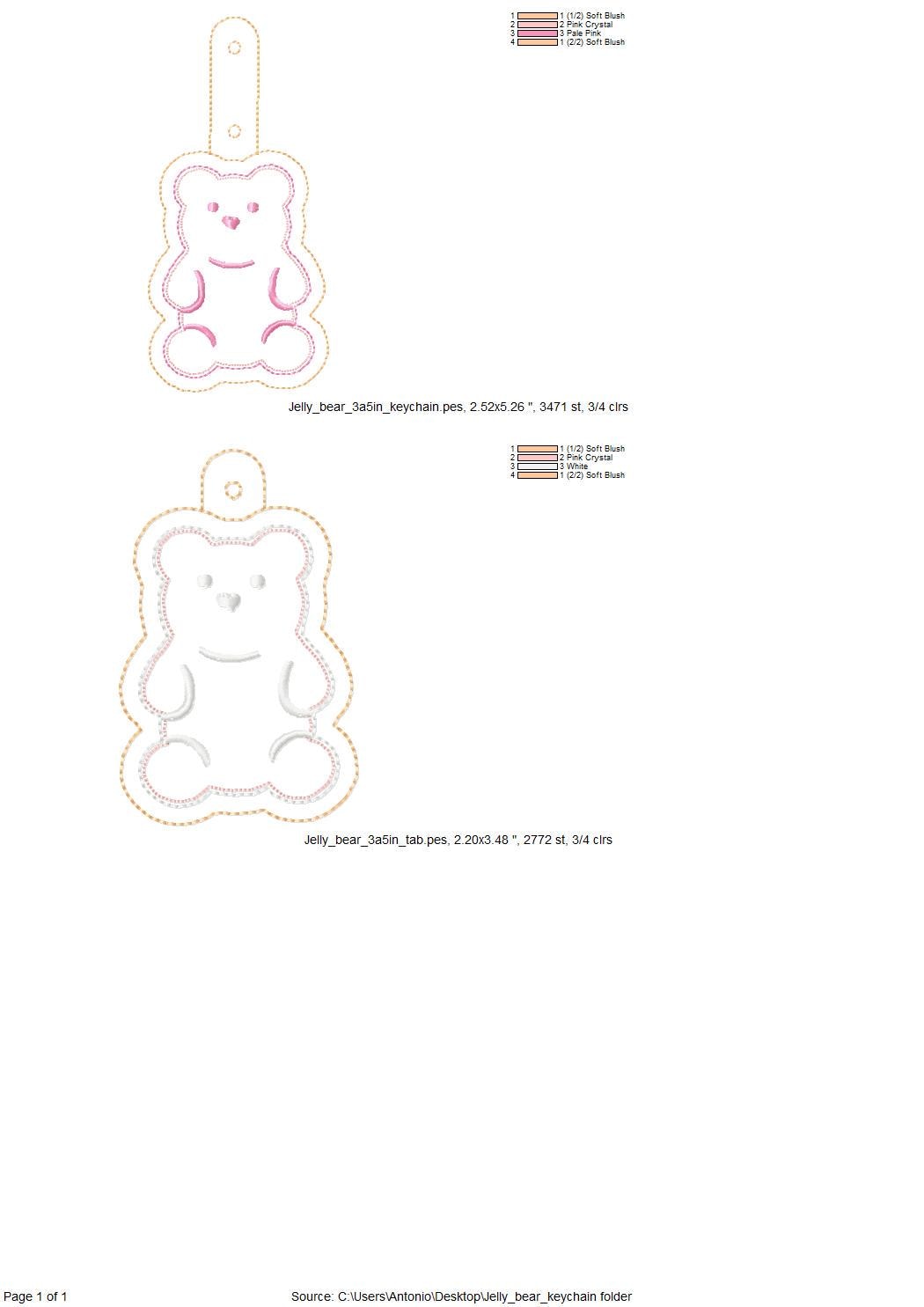 Puffy Jelly Bear Keychain ITH – Eyelet embroidery design instant download by Artapli