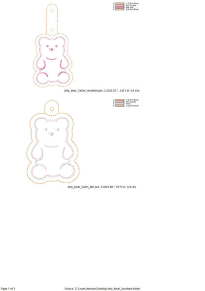 Puffy Jelly Bear Keychain ITH – Eyelet embroidery design instant download by Artapli