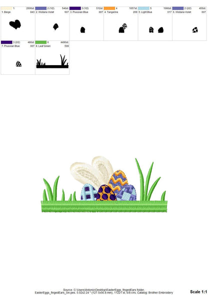 Peeking Easter Bunny hiding Eggs – Fringe machine embroidery pattern by Artapli