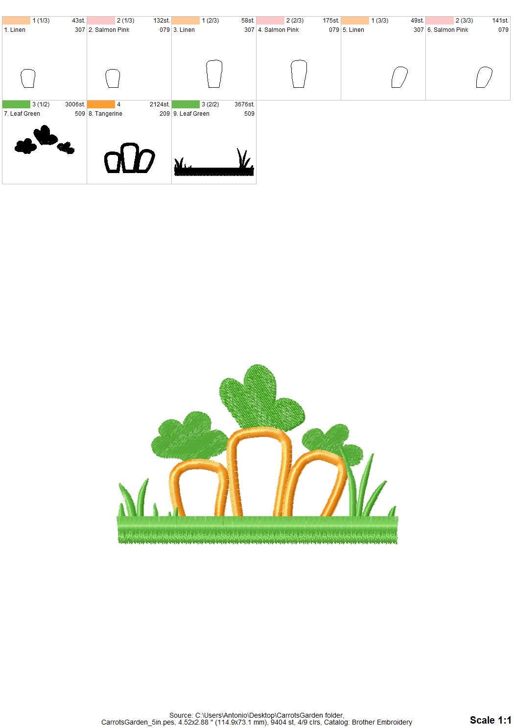 Carrot Applique in fringed Grass – Fluffy machine embroidery pattern by Artapli