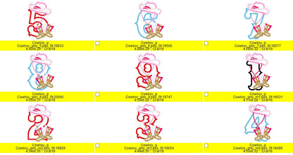 Cowgirl Birthday Numbers 1-9 – Sizes 6" 7" 5" Digital Embroidery File | Artapli