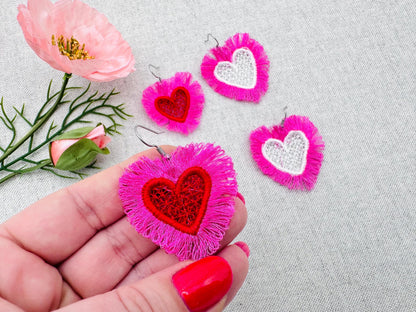 Fluffy Heart Earrings FSL – Sizes 1.3" 1.7" 4" Digital Embroidery File | Artapli