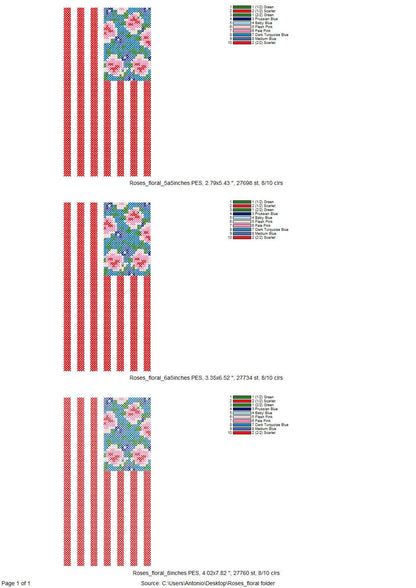 Cross Stitch Rose Floral Flag – Floral machine embroidery pattern by Artapli
