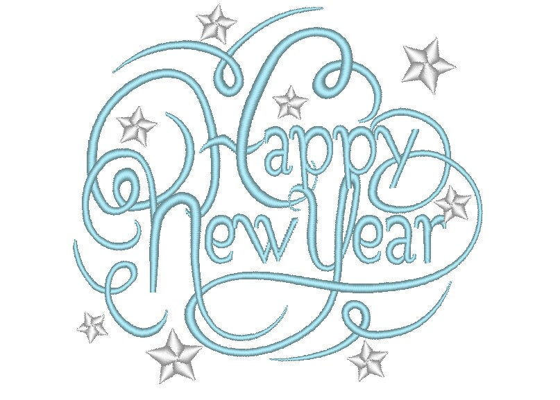 Happy New Year Machine Embroidery 2" 4" 4.5" 5" 7" 6" | PES DST JEF | Artapli