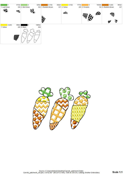 Patchwork Carrot Trio – Towel machine embroidery pattern by Artapli