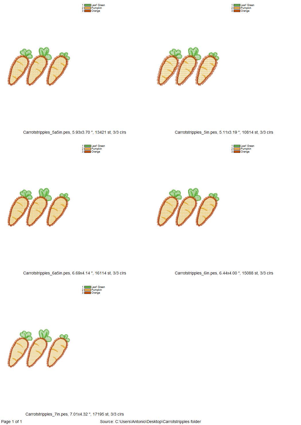 Lace Carrot Vegetable Trio – Farm machine embroidery design by Artapli