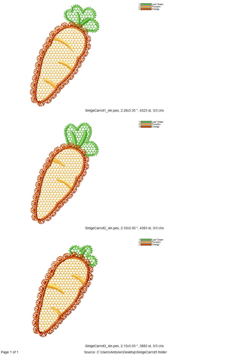 Lace Carrot Vegetable Trio – Lace machine embroidery pattern by Artapli