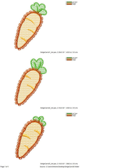 Lace Carrot Vegetable Trio – Lace machine embroidery pattern by Artapli