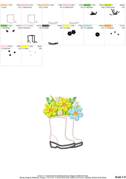 Floral Ranch Farmer Boots – Fluffy instant download embroidery file by Artapli