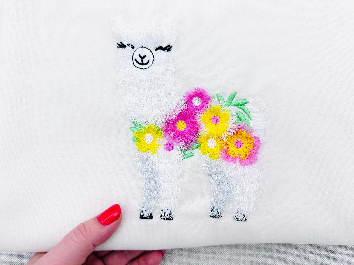 Fringed Floral Pretty Llama Embroidery 6" 7" 5" | Chenille PES DST JEF | Artapli