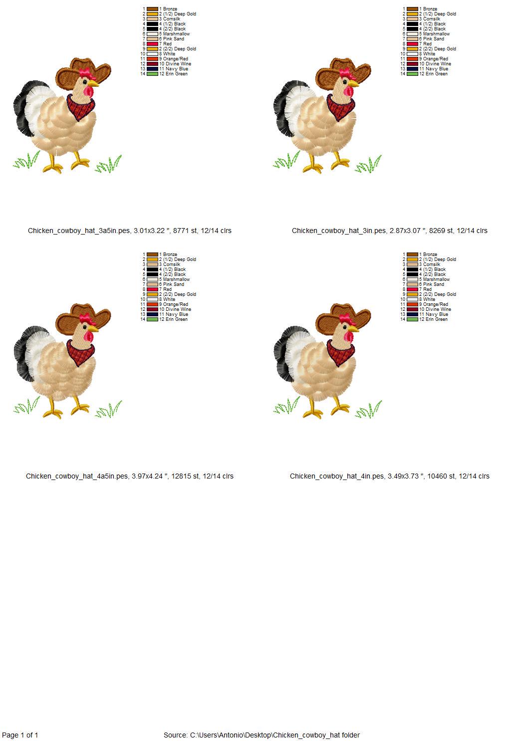 Fringed Chicken with Cowboy hat and – Farm digital embroidery pattern by Artapli
