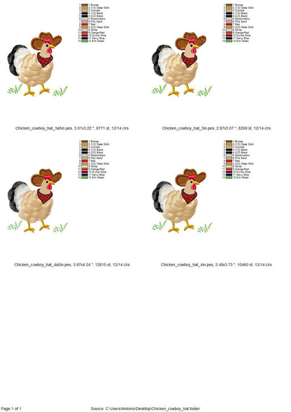 Fringed Chicken with Cowboy hat and – Farm digital embroidery pattern by Artapli