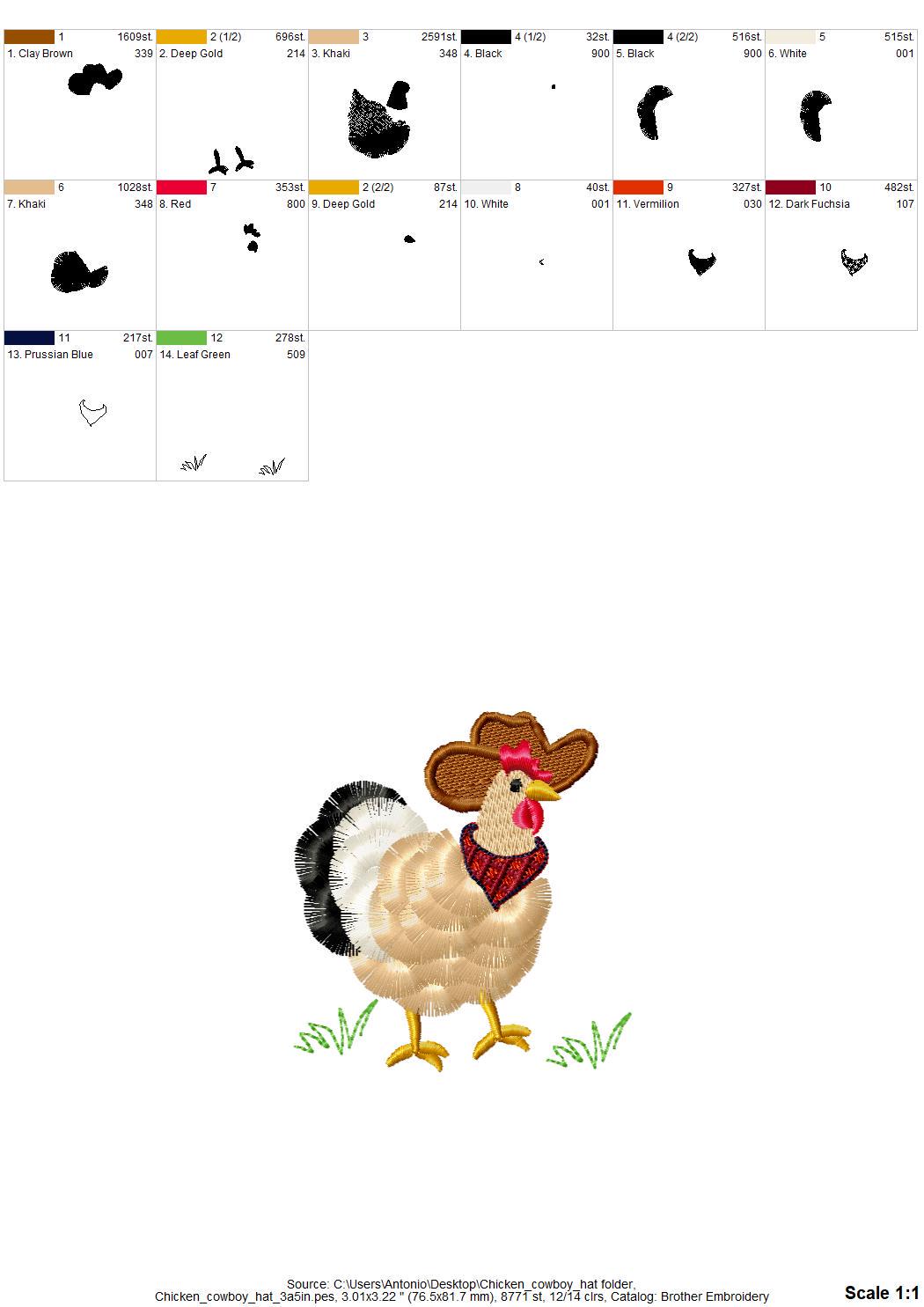 Fringed Chicken with Cowboy hat and – Fluffy machine embroidery design by Artapli