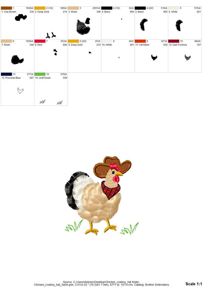 Fringed Chicken with Cowboy hat and – Fluffy machine embroidery design by Artapli