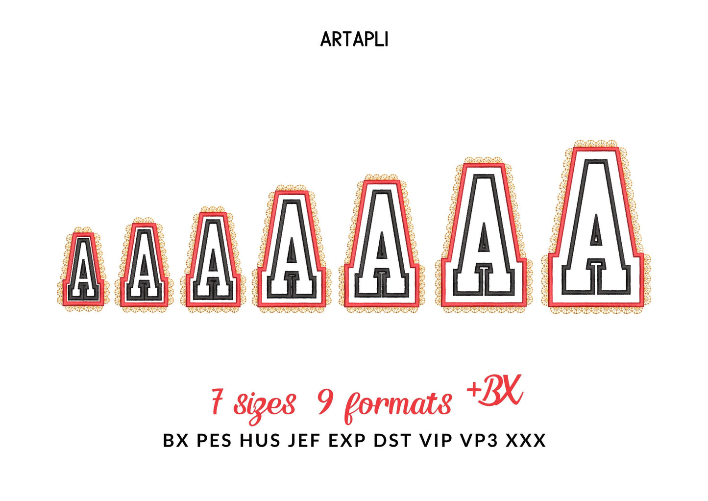 Lace Edge Double Layer Applique Font – Monogram embroidery design by Artapli