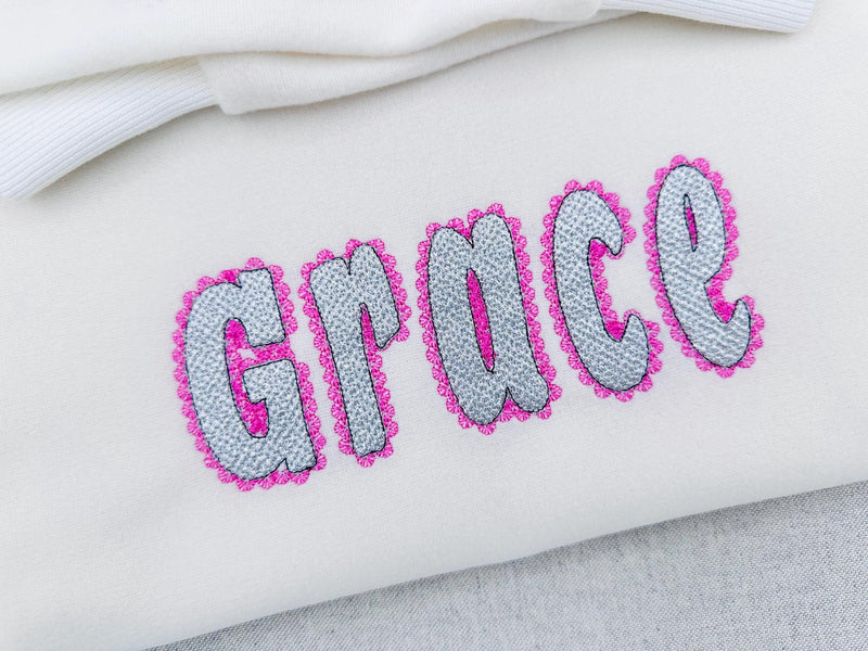 Glitter Twinkle Lace Edge Font – Embroidery 2.3" 2.7" 3.3" 4" | BX PES DST JEF | Artapli