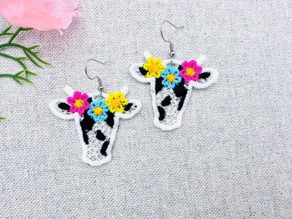 Lovely Floral Wreath Cow Cowgirl Earrings charm – Instant Download | Artapli