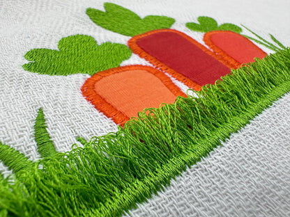 Carrot Applique in fringed Grass – Sizes 4" 4.5" 5" 5.5" 6" 7" Digital Embroidery File | Artapli
