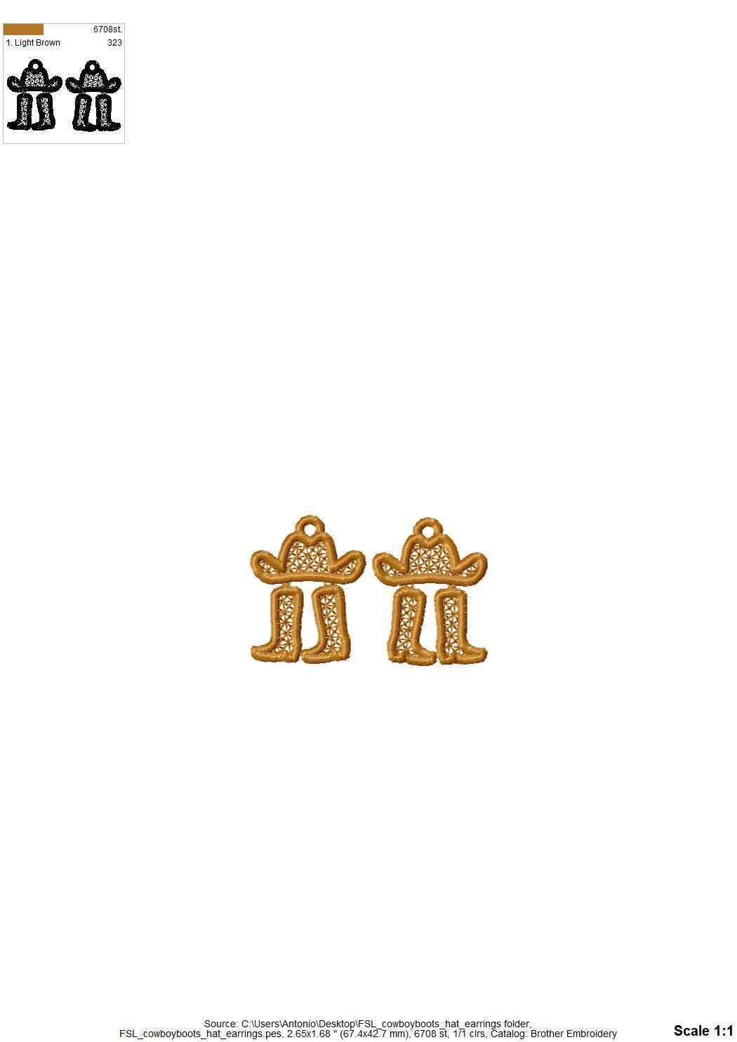 Cowboy Hat and Boots Earrings – Earrings embroidery pattern by Artapli