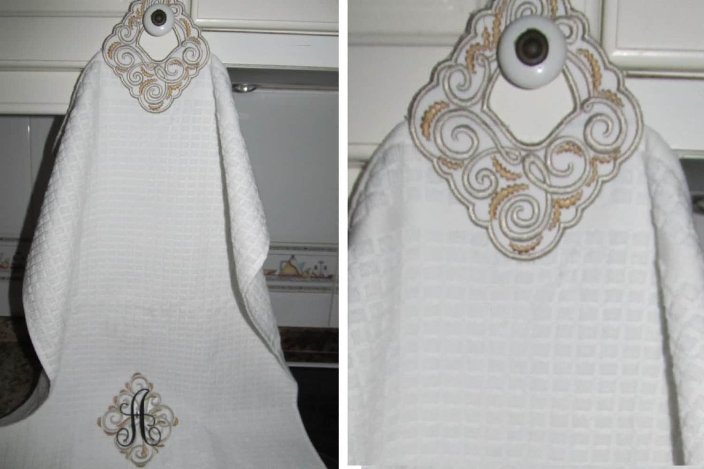 Towel topper hanging hole swirl curl wedding machine embroidery designs