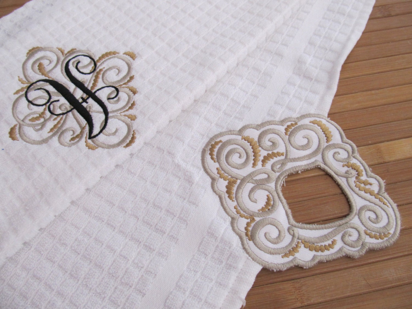 Towel topper hanging hole swirl curl wedding machine embroidery designs