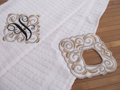 Towel topper hanging hole swirl curl wedding machine embroidery designs