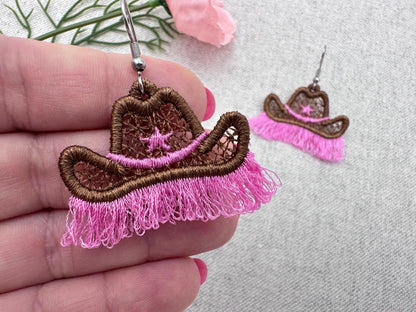 Fringed Cowboy Hat Earrings – Sizes 1.7" 4" Digital Embroidery File | Artapli
