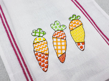 Patchwork Carrot Trio – Easter digital embroidery pattern by Artapli