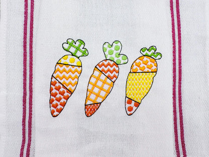 Patchwork Carrot Trio – Kitchen embroidery pattern by Artapli