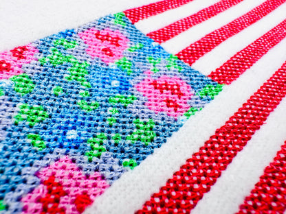 Cross Stitch Rose Floral Flag Machine Embroidery 5.5" 6.5" 8" 5" 7" 6" | PES DST JEF | Artapli