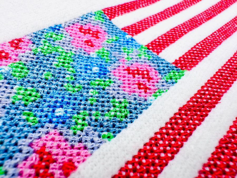 Cross Stitch Rose Floral Flag Machine Embroidery 5.5" 6.5" 8" 5" 7" 6" | PES DST JEF | Artapli