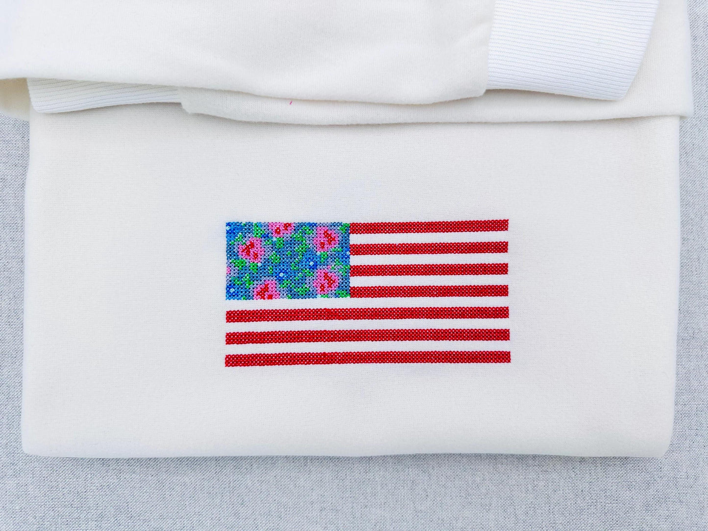 Cross Stitch Rose Floral Flag – 4th July machine embroidery design by Artapli
