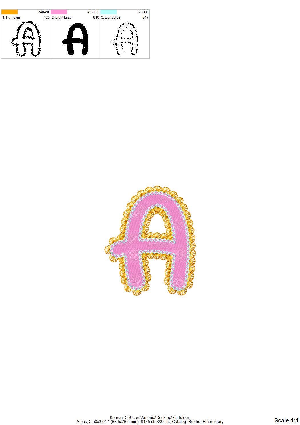 Lace Edge FONT Fill Stitch Bubbly Alphabet Monogram girly fancy font machine embroidery designs