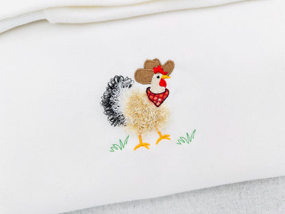 Fringed Chicken with Cowboy hat and – Animal machine embroidery design by Artapli